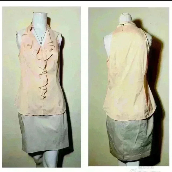 👜 EXPRESS 2 pc- OUTFIT - Blush Ruffle Top & NWT beige pencil skirt - Picture 1 of 5